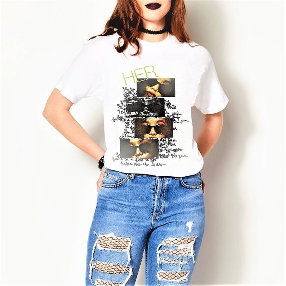 H.E.R. Tops - H.E.R. Stacked Doodle hip hop Official Boyfriend Style T-Shirt S NWT